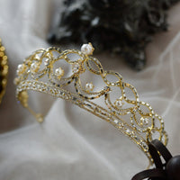 Sparkling Gold Crystal Bridal Tiaras Crowns Wedding Pearls Headpieces ISW0176