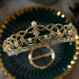 Sparkling Gold Crystal Bridal Tiaras Crowns Wedding Pearls Headpieces ISW0176