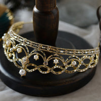 Sparkling Gold Crystal Bridal Tiaras Crowns Wedding Pearls Headpieces ISW0176