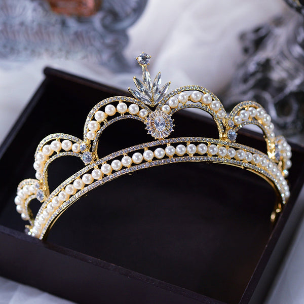 Baroque Gold Pearls Bridal Crowns Tiara Bride Headband