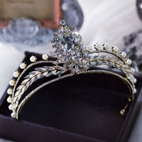 Royal Baroque Gold Pearls Bridal Crowns Tiara Headpieces Party Headband