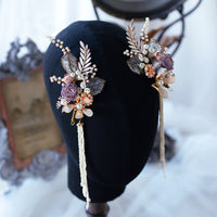 European Handmade Flwoer Brides Hairbands Tassles Headpieces