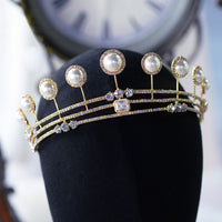 European Royal Gold Crystal & Pearls Brides Tiaras Crowns Headpieces