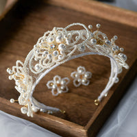 European Pearls Brides Tiaras Headpieces with Wedding CRrown set