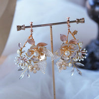 Elegant Champagne Flower Brides  Earrings