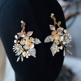 Elegant Champagne Flower Brides  Earrings