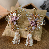 Europan Purple Brides Barrette Pearls Tassle Headdress