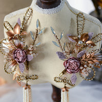 Europan Purple Brides Barrette Pearls Tassle Headdress