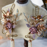 Europan Purple Brides Barrette Pearls Tassle Headdress