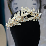 Handmade Flower & Pearls Brides Leaves Tiaras Crowns Headbands