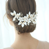 White Leather Flower Brides Barrettes Hairaband Flower Headbands J6190