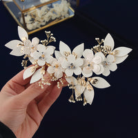 White Leather Flower Brides Barrettes Hairaband Flower Headbands J6190