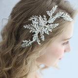 Adjustable Leaves Silver Brides Barrettes Tiaras Crystal Headbands Wedding Hair Jewelry J6196