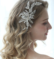 Adjustable Leaves Silver Brides Barrettes Tiaras Crystal Headbands Wedding Hair Jewelry J6196