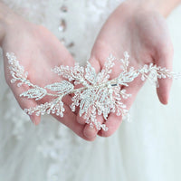 Adjustable Leaves Silver Brides Barrettes Tiaras Crystal Headbands Wedding Hair Jewelry J6196