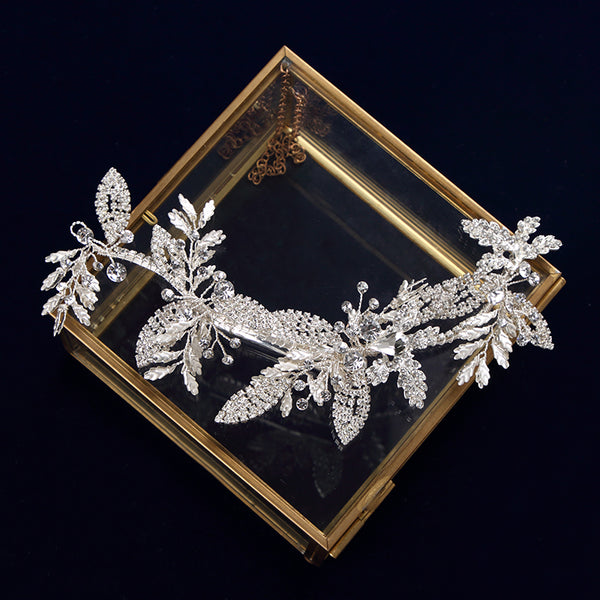 Korean Leaves Brides Barrettes Bridal Crystal Headbands Wedding Hair Accessory