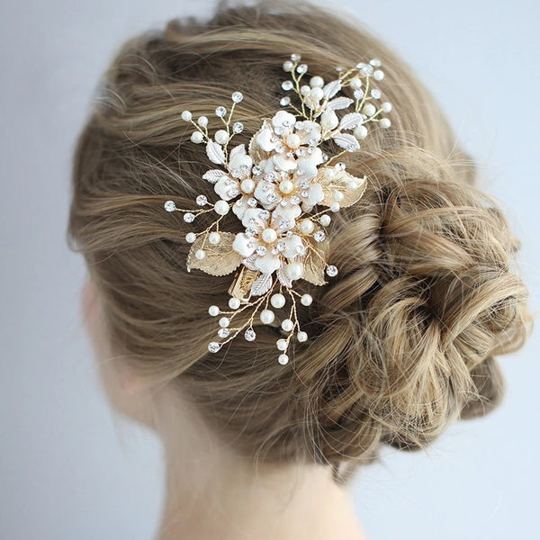 Flower Brides Hair Combs Leaves Hairbands Rhinestone Hair Sticks Wedding Hair Accessories J6221