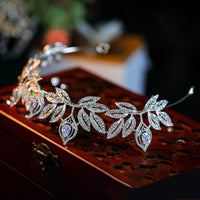 Sparkling Silver Leaves Crystal Bridal Tiaras Crowns Wedding Crystal Headpieces LB0001