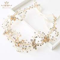 European Handmade Gold Brides Hairbands Pearls Soft Headbands Bridal Flower Hair Accessories Crystal Headpieces