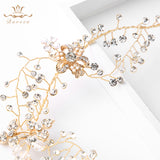 European Handmade Gold Brides Hairbands Pearls Soft Headbands Bridal Flower Hair Accessories Crystal Headpieces