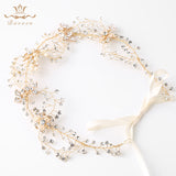 European Handmade Gold Brides Hairbands Pearls Soft Headbands Bridal Flower Hair Accessories Crystal Headpieces