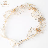 European Handmade Gold Brides Hairbands Pearls Soft Headbands Bridal Flower Hair Accessories Crystal Headpieces