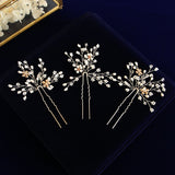 3 pieces Handmade Sparkling Crystal Silver Hair Sticks European Rhinestone Hairbands Hairpins