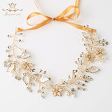 Brides Handmade Gold Hairbands Pearls Headband Tiara Crystal Crystal Hair Accessories