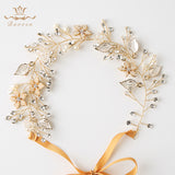 Brides Handmade Gold Hairbands Pearls Headband Tiara Crystal Crystal Hair Accessories