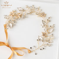 Brides Handmade Gold Hairbands Pearls Headband Tiara Crystal Crystal Hair Accessories