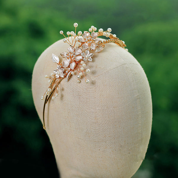 Handmade Crystal&Pearls Wedding Tiara Headbands Brides Hairbands O574