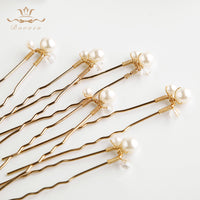 6 pics/ Handmade Gold Brides Pearls  Brides Crystal Hairpin Woman Fashion Hair clips