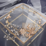 Handmade Brides European Rhinestone Hair Combs Gold Leaves Hair Sticks Wedding Hair Accessories