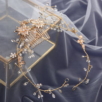 Handmade Brides European Rhinestone Hair Combs Gold Leaves Hair Sticks Wedding Hair Accessories