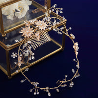 Handmade Brides European Rhinestone Hair Combs Gold Leaves Hair Sticks Wedding Hair Accessories