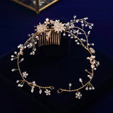 Handmade Brides European Rhinestone Hair Combs Gold Leaves Hair Sticks Wedding Hair Accessories