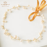 Freshwater Pearls Soft Brides Hairbands with ribbons Gold Wedding Hair Accessories