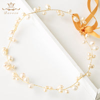 Freshwater Pearls Soft Brides Hairbands with ribbons Gold Wedding Hair Accessories