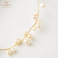 Freshwater Pearls Soft Brides Hairbands with ribbons Gold Wedding Hair Accessories