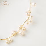 Freshwater Pearls Soft Brides Hairbands with ribbons Gold Wedding Hair Accessories