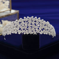 Gorgeous CZ Zircon Crystal Silver Wedding Crowns Tiaras Headpieces