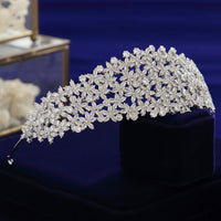 Gorgeous CZ Zircon Crystal Silver Wedding Crowns Tiaras Headpieces