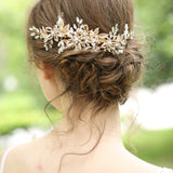 Gorgeous Gold Leaves Bridal Hair Barrettes Wedding Crystal Hair accessory s8170