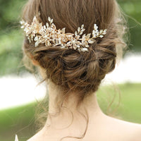 Gorgeous Gold Leaves Bridal Hair Barrettes Wedding Crystal Hair accessory s8170