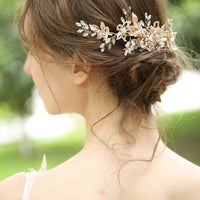 Gorgeous Gold Leaves Bridal Hair Barrettes Wedding Crystal Hair accessory s8170