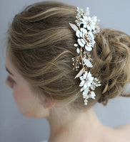 European Handmade Brides Ceramic Flower Hair Combs Crystal Headbands Wedding Hair Jewelry S8184