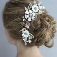 European Handmade Brides Ceramic Flower Hair Combs Crystal Headbands Wedding Hair Jewelry S8184