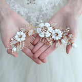 European Handmade Brides Ceramic Flower Hair Combs Crystal Headbands Wedding Hair Jewelry S8184