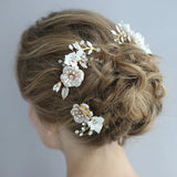 Gold Flower Bridal Crystal Hair Comb Headpiece Hair Sticks Wedding Hair Accessories