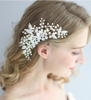 White Pearls Brides Hair Combs Crystal Barrettes Wedding Hair Jewelry Prom Head Wear S8205